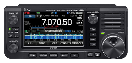 Icom IC-705 radio front panel and CW controls