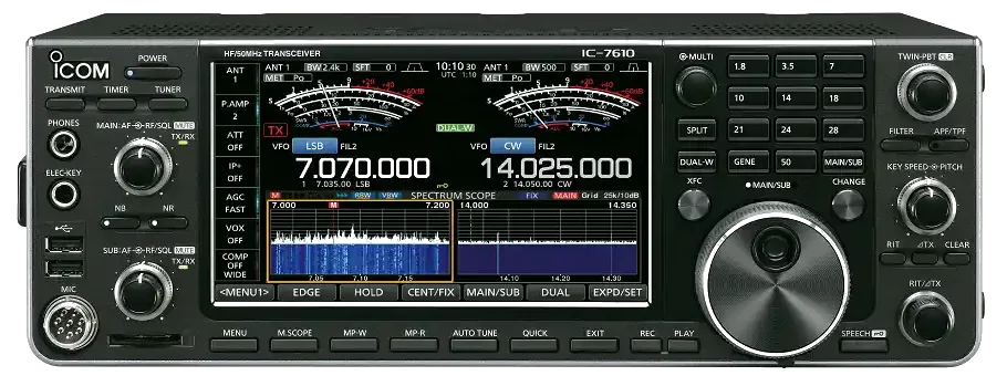 Icom IC-7610 radio front panel and CW controls
