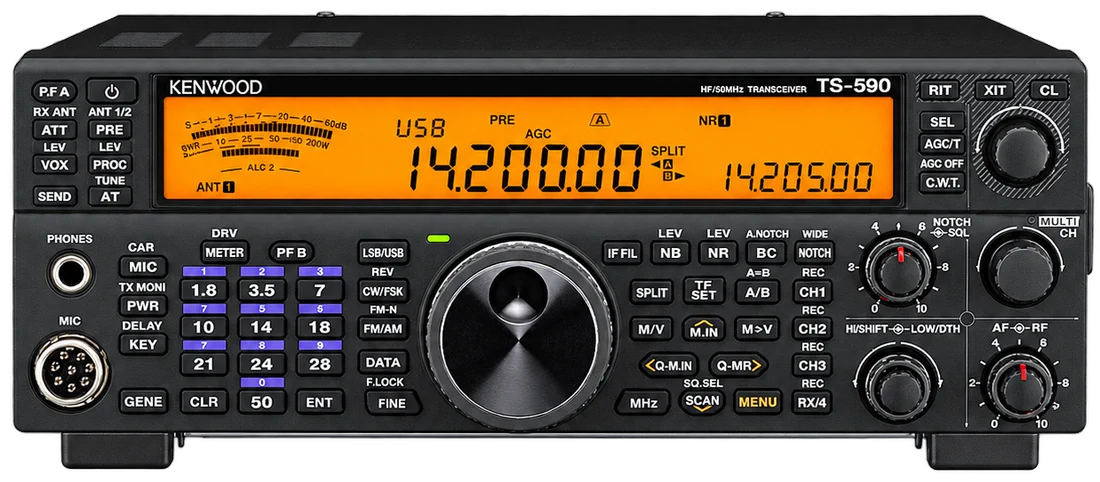 Kenwood TS-590SG radio front panel and CW controls